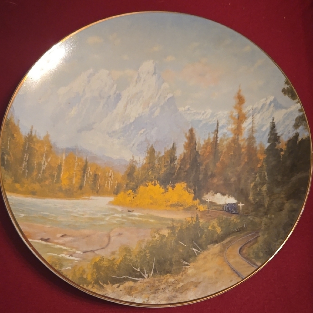 Decorative Plate with Mountain and Train Scene